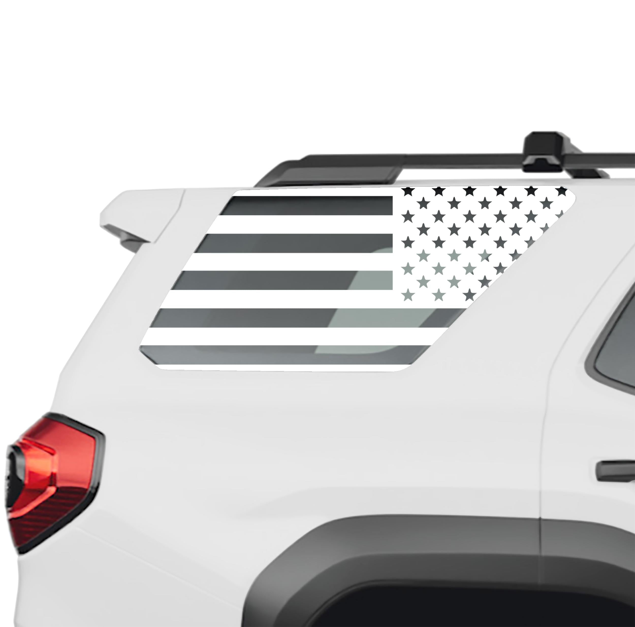 American flag rear quarter window vinyl decal in white on a 2025 Toyota 4Runner