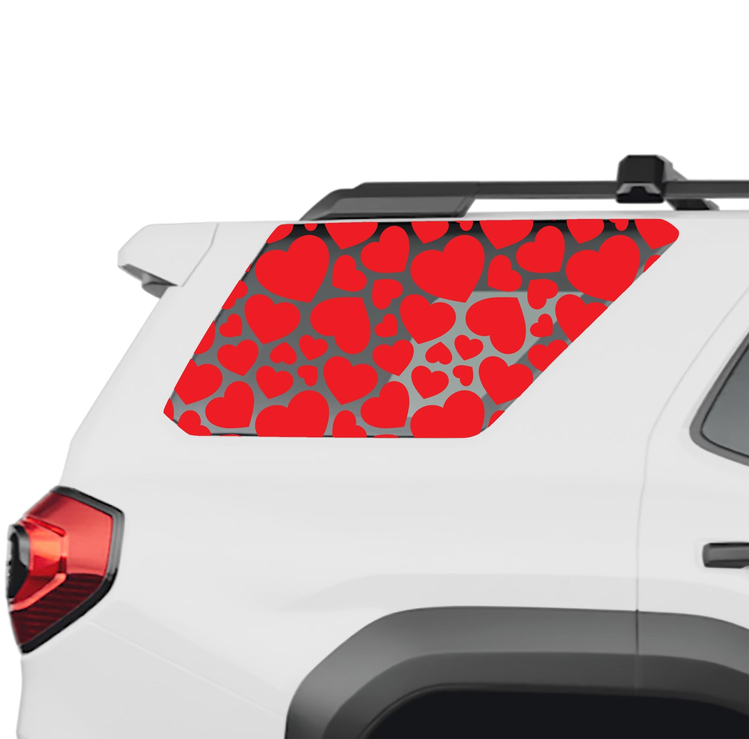 Heart pattern rear quarter window vinyl decal in red on a 2025 Toyota 4Runner
