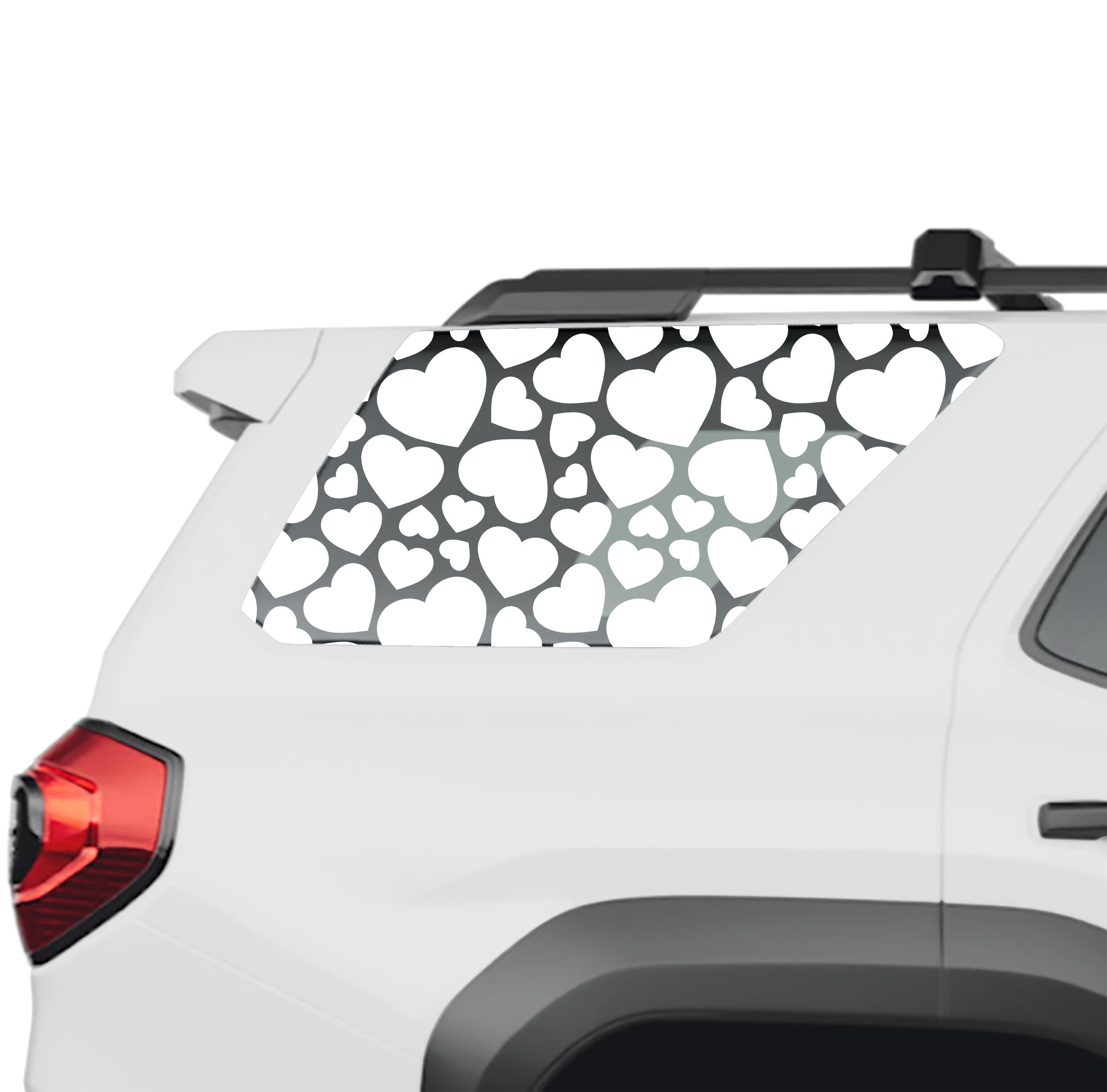 Heart pattern rear quarter window vinyl decal in white on a 2025 Toyota 4Runner