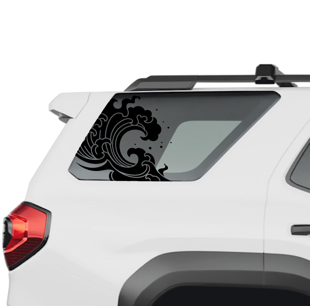 Japanese tidal wave rear quarter window vinyl decal in black on a 2025 Toyota 4Runner
