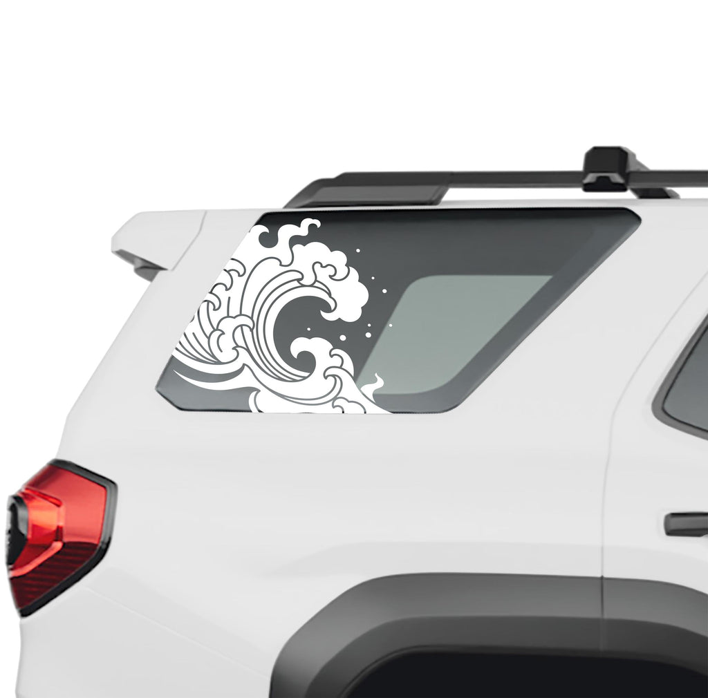 Japanese tidal wave rear quarter window vinyl decal in white on a 2025 Toyota 4Runner
