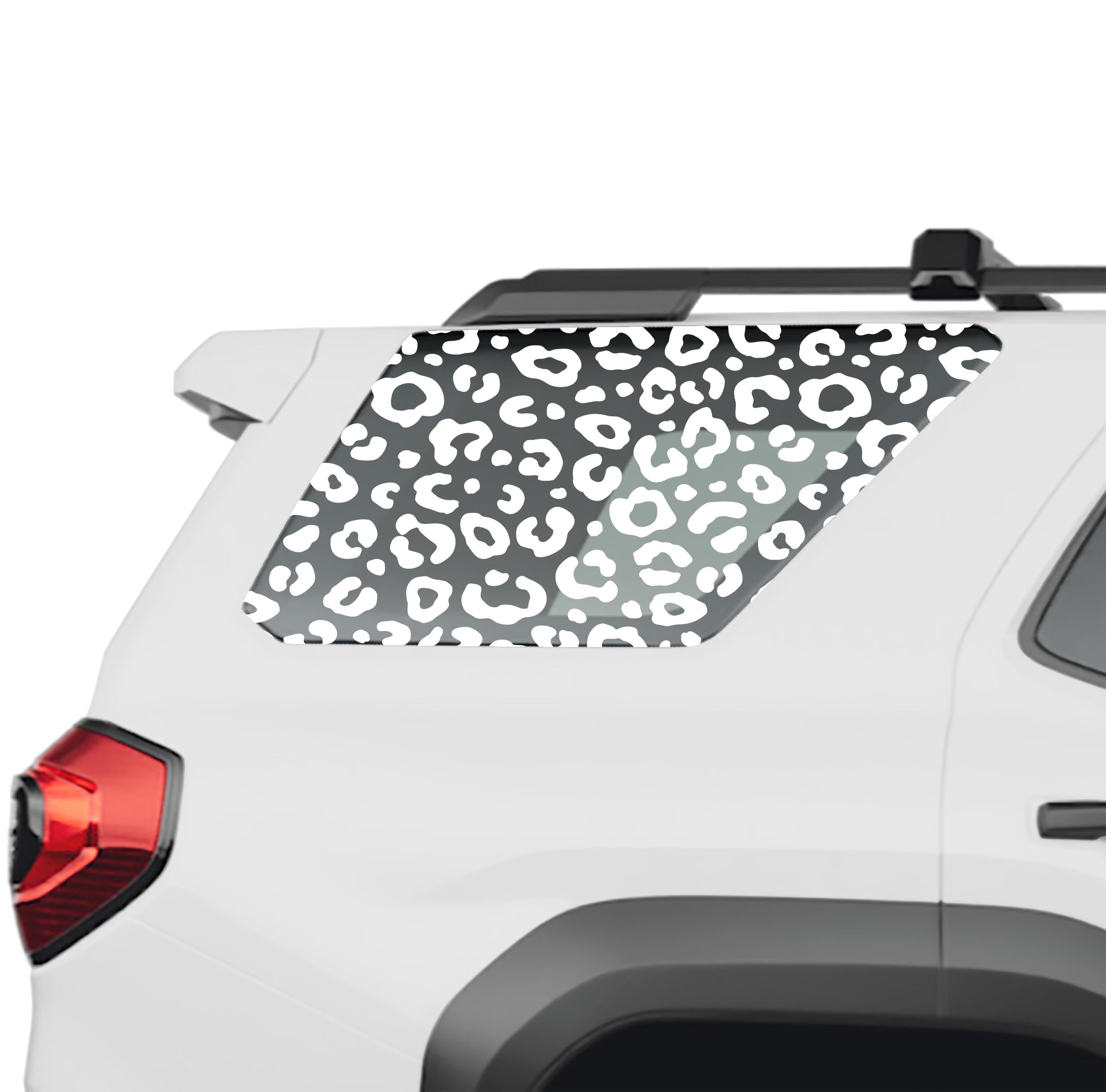 Leopard print rear quarter window vinyl decal in white on a 2025 Toyota 4Runner