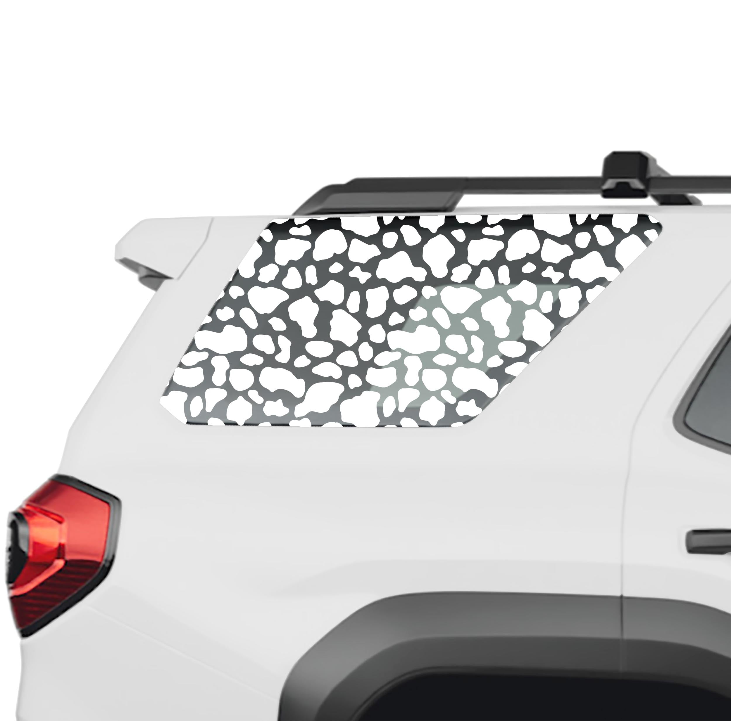 Cow print rear quarter window vinyl decal in white on a 2025 Toyota 4Runner
