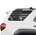 Tattered American flag with mountain and tree line rear quarter window vinyl decal in black on a 2025 Toyota 4Runner