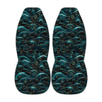 a pair of blue and gold patterned objects, which appear to be a pair of slippers or sandals.