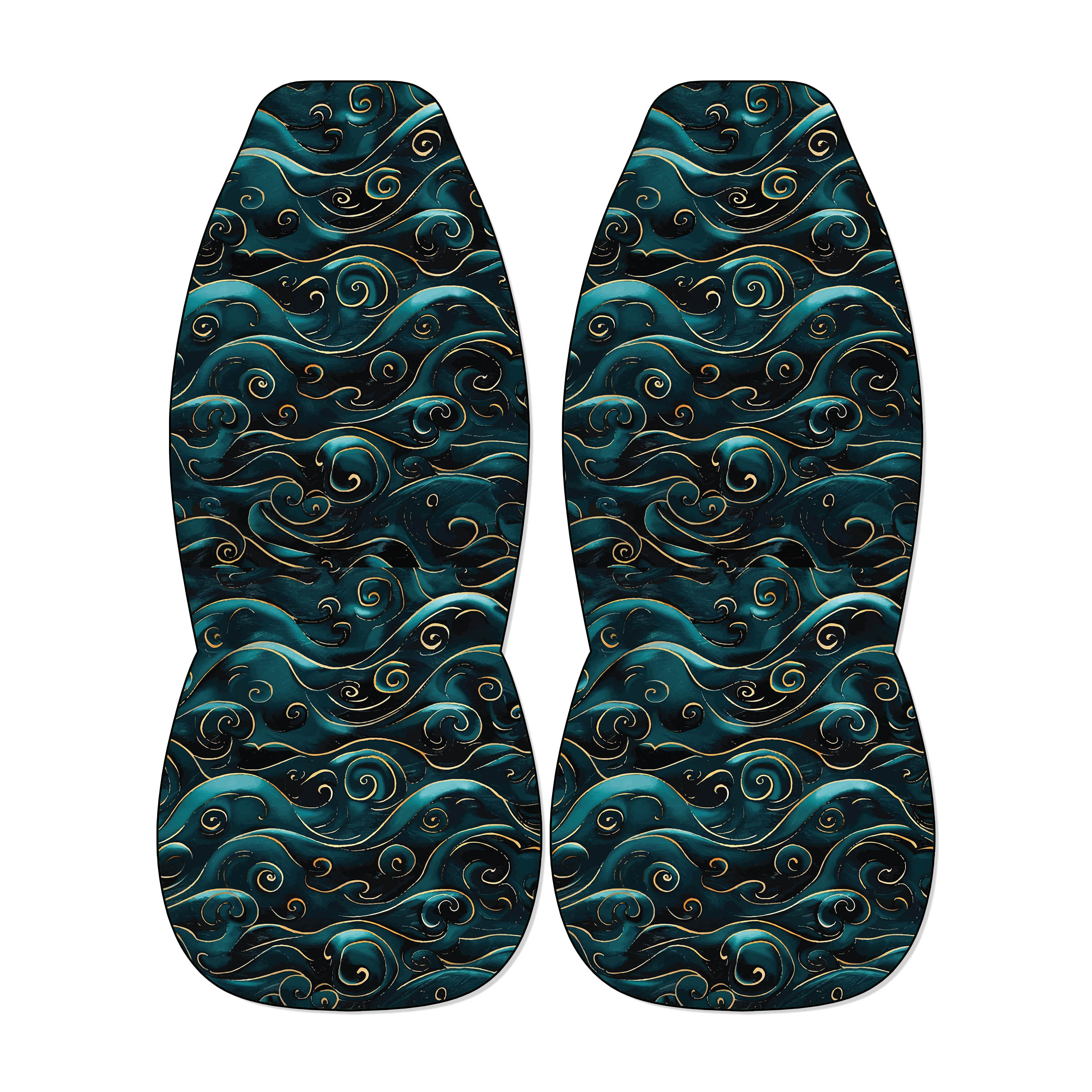 a pair of blue and gold patterned objects, which appear to be a pair of slippers or sandals.