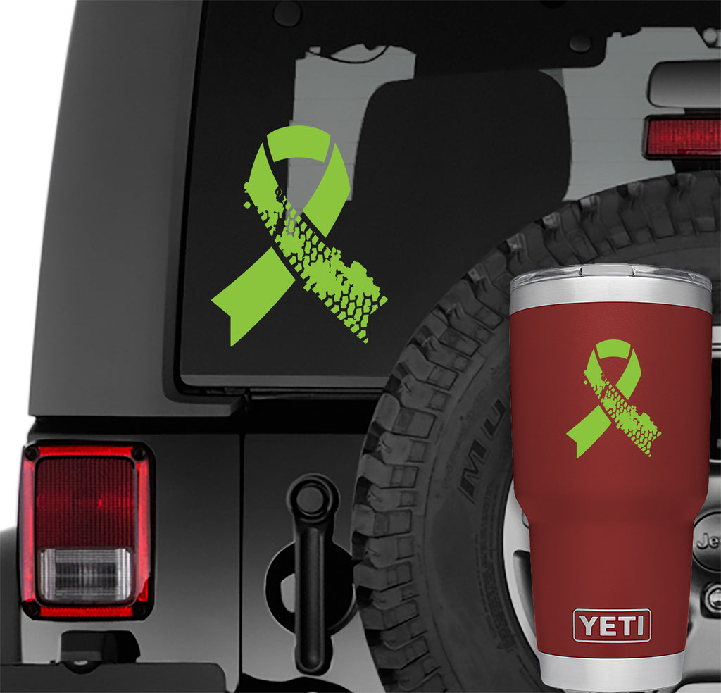 Lime Green Jeep Muddy Tire Track Support Ribbon Vinyl Decal