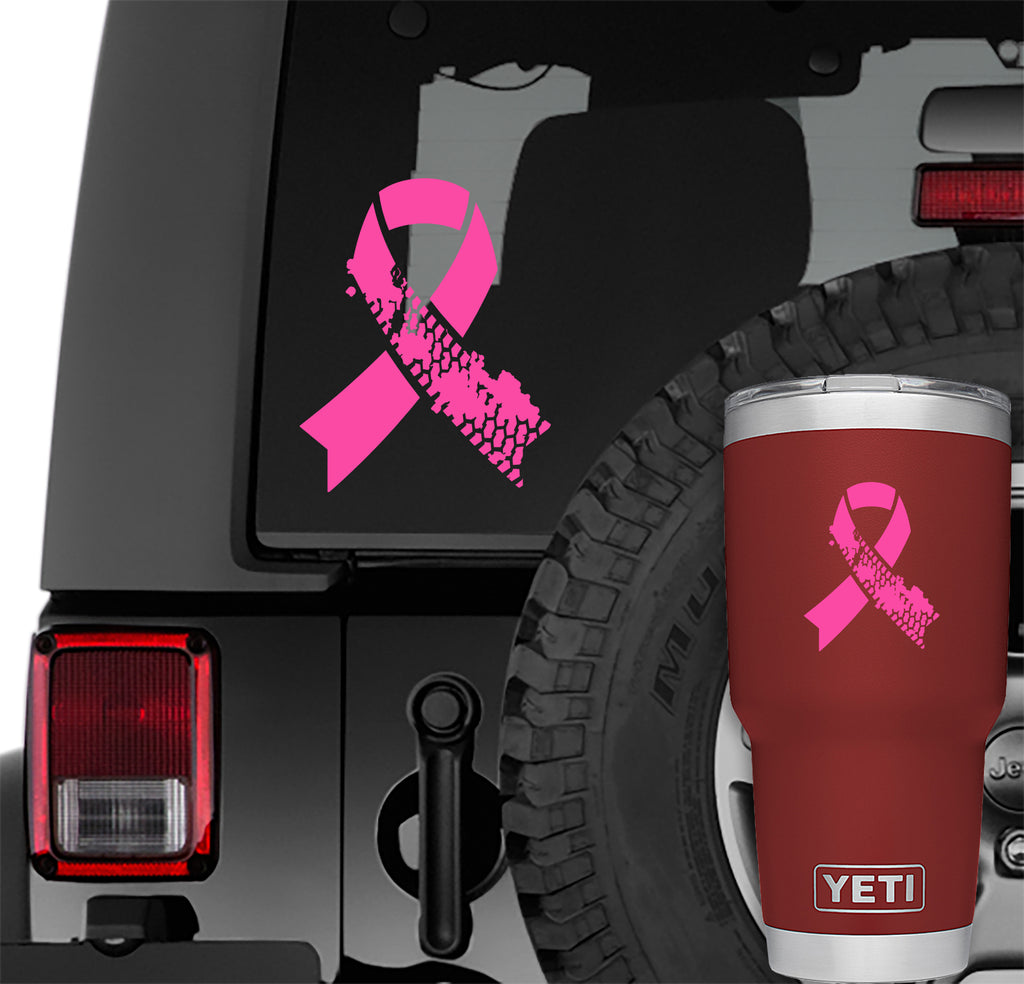 Pink Jeep Muddy Tire Track Support Ribbon Vinyl Decal