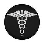 Caduceus Medical Symbol spare tire cover alternate flat view with detailed serpents and wings on dark background
