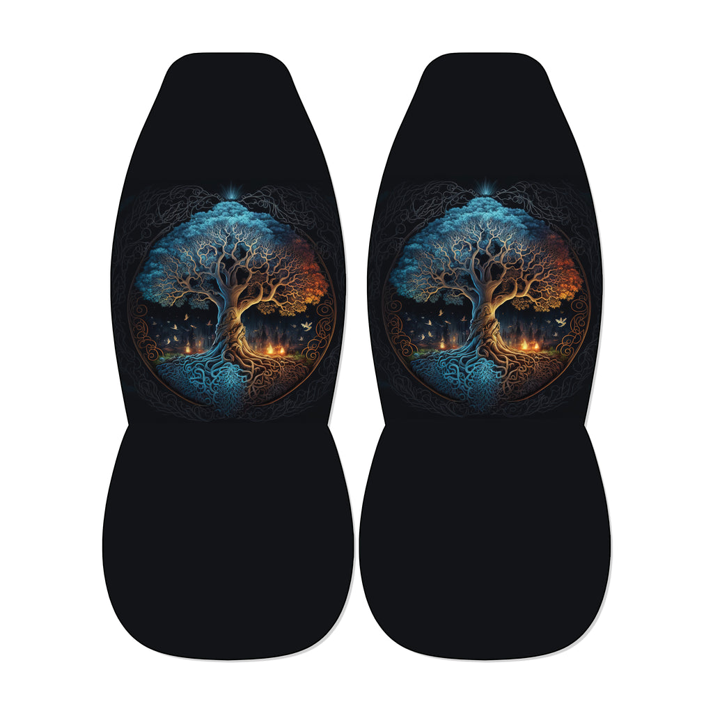 Norse Yggdrasil tree of life front car seat covers with mythology pattern on universal bucket seats