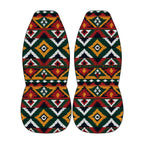 two colorful, patterned objects with a geometric design.