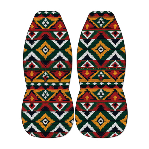 two colorful, patterned objects with a geometric design.