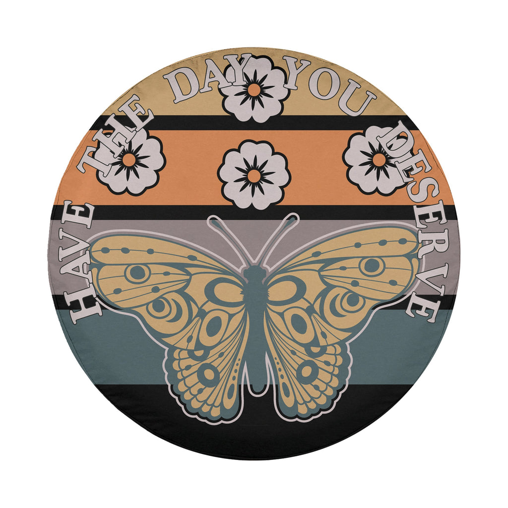 Monarch Have the Day You Deserve spare tire cover detail close-up of butterfly skeleton illustration
