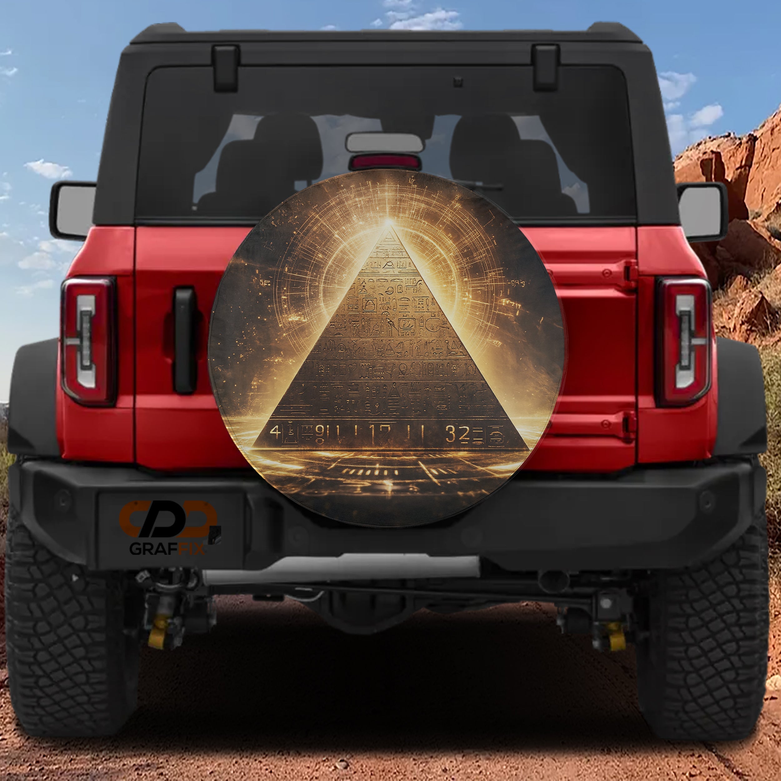 Golden Pyramid of Secrets Egyptian spare tire cover printed graphic design