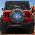 Space Arch Portal spare tire cover with stone Stargate ring around glowing blue energy event horizon