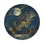 Small Mouth Bass Under the Moonlight spare tire cover circular vintage night fishing scene design