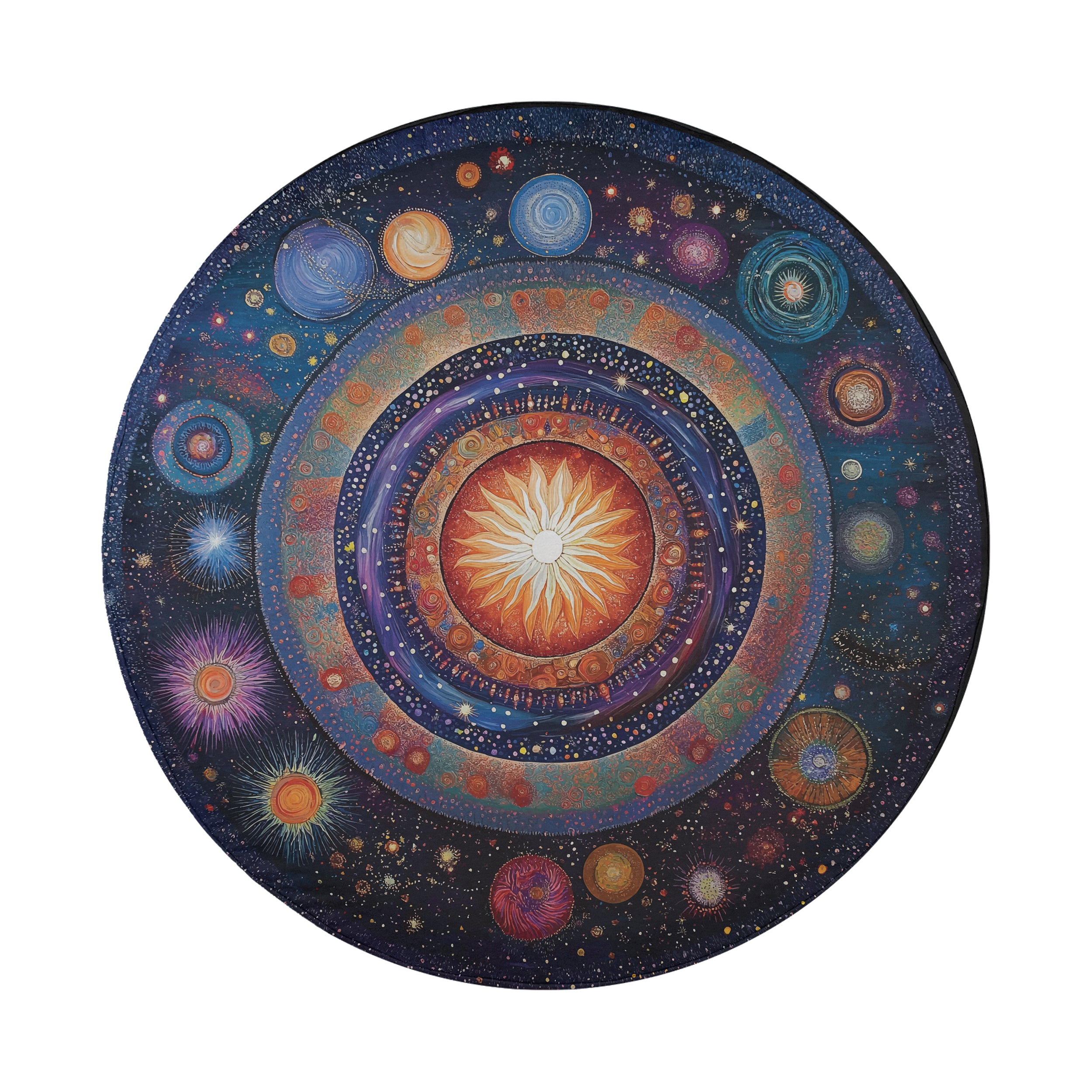 Side product shot of Galaxy Mandala spare tire cover showing depth profile and edge construction