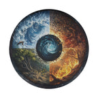 Fabric edge and grommet detail closeup of Wheel of Elements spare tire cover construction