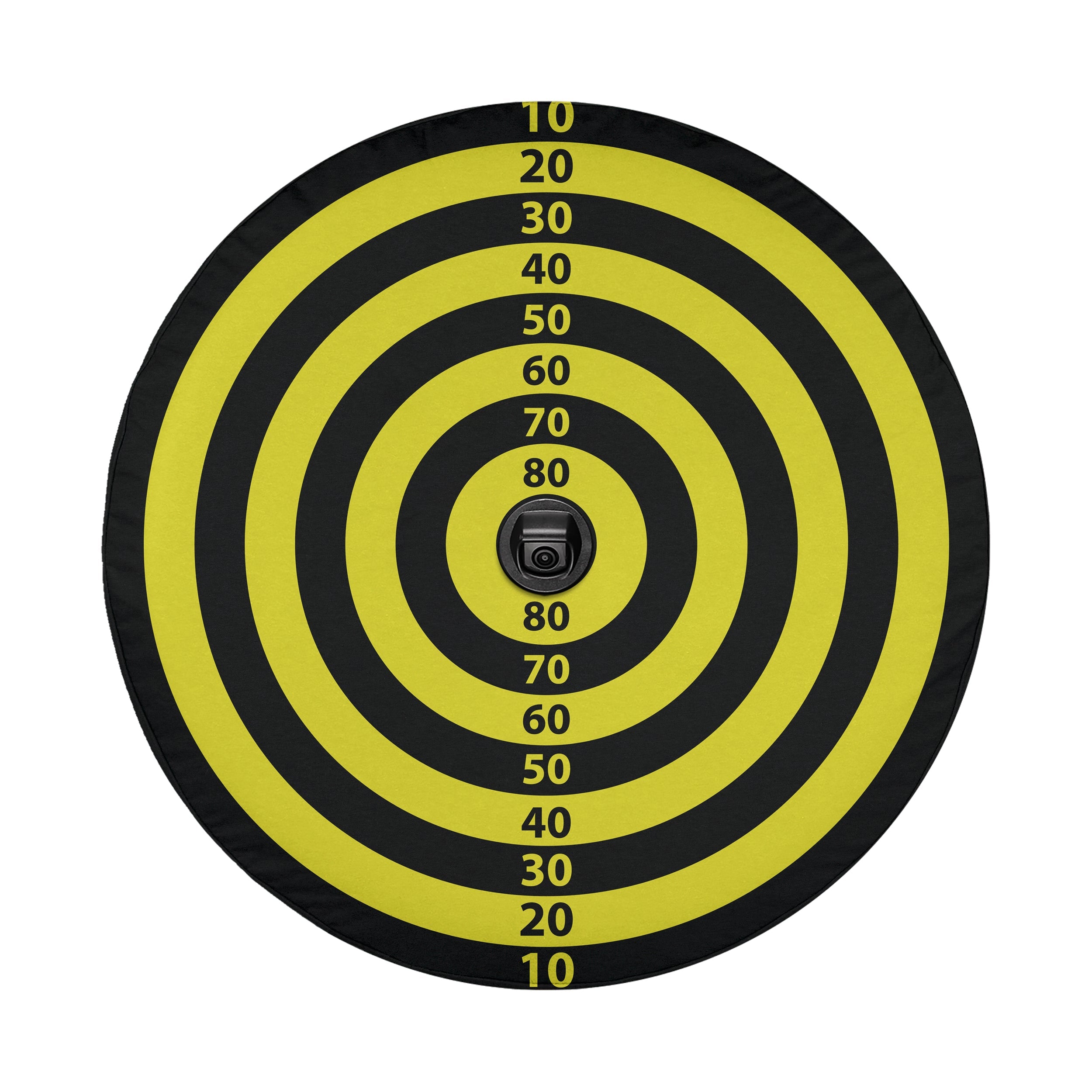 Magnetic style dart board spare tire cover detail with bold blue red yellow segment pattern