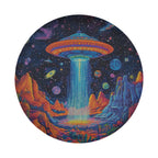 Starport Odyssey UFO spare tire cover round flat product view showing alien planet artwork