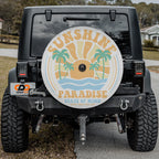 Sunshine Paradise design printed spare tire cover with optional backup camera hole by Graffix