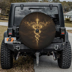 Golden Entwining Caduceus Spare Tire Cover