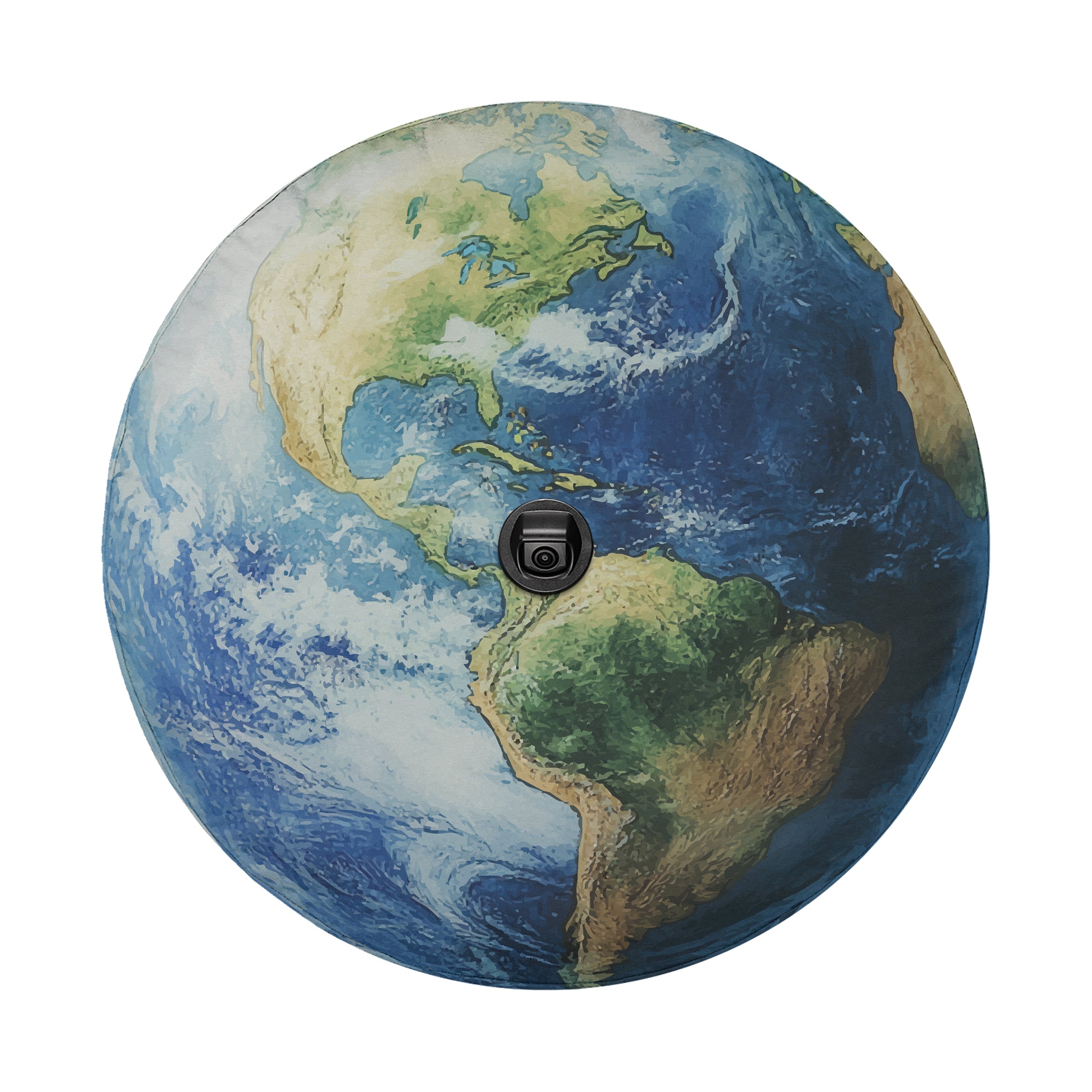 Planet Earth spare tire cover alternate angle showing full globe graphic