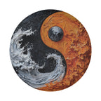 Elemental Balance spare tire cover round design with orange terrain, ocean waves and moon emblem