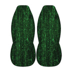 two green, abstract-patterned objects with a repeating, grid-like design.