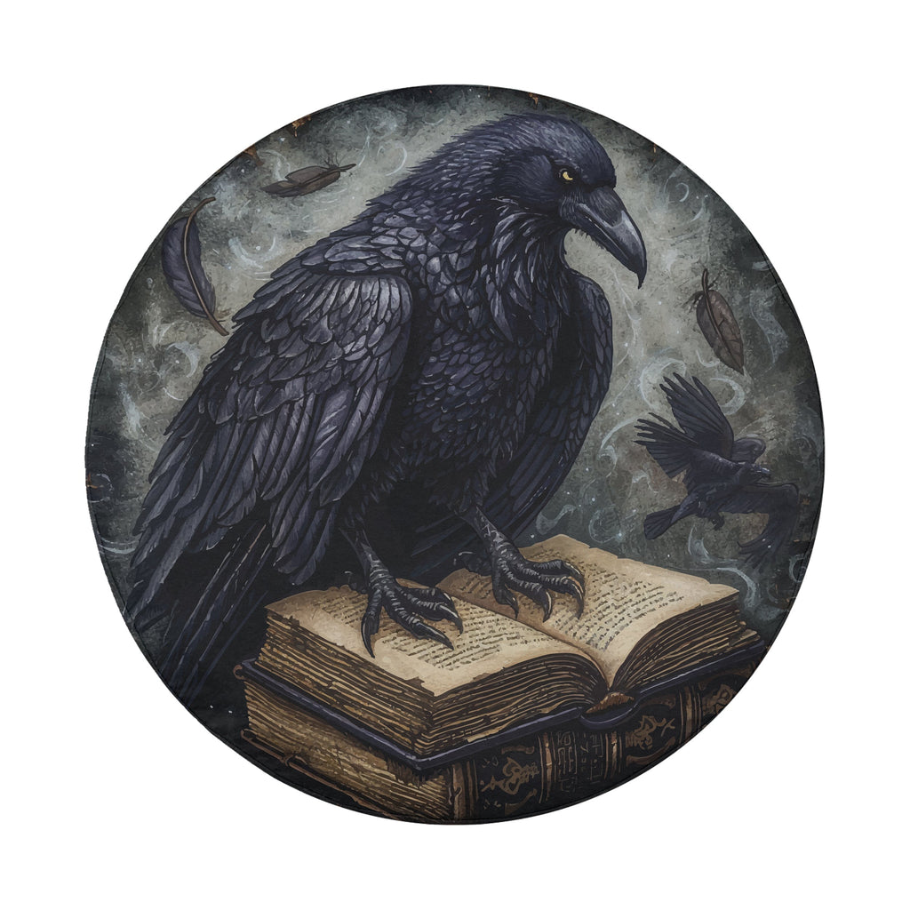 Huginn's Black Raven Tome spare tire cover mounted on a red Bronco rear featuring Norse mythology raven book art