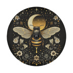 Celestial Buzz bee tire cover flat art with backup camera cutout showing golden moon, stars and floral border