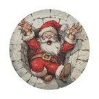 Santa's Great Chimney Escape spare tire cover flat art showing wide-eyed Santa wedged in a brick chimney top
