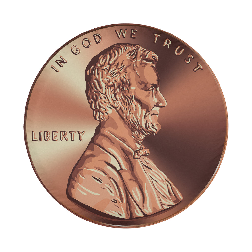Giant American penny spare tire cover front view with copper Lincoln US one cent design