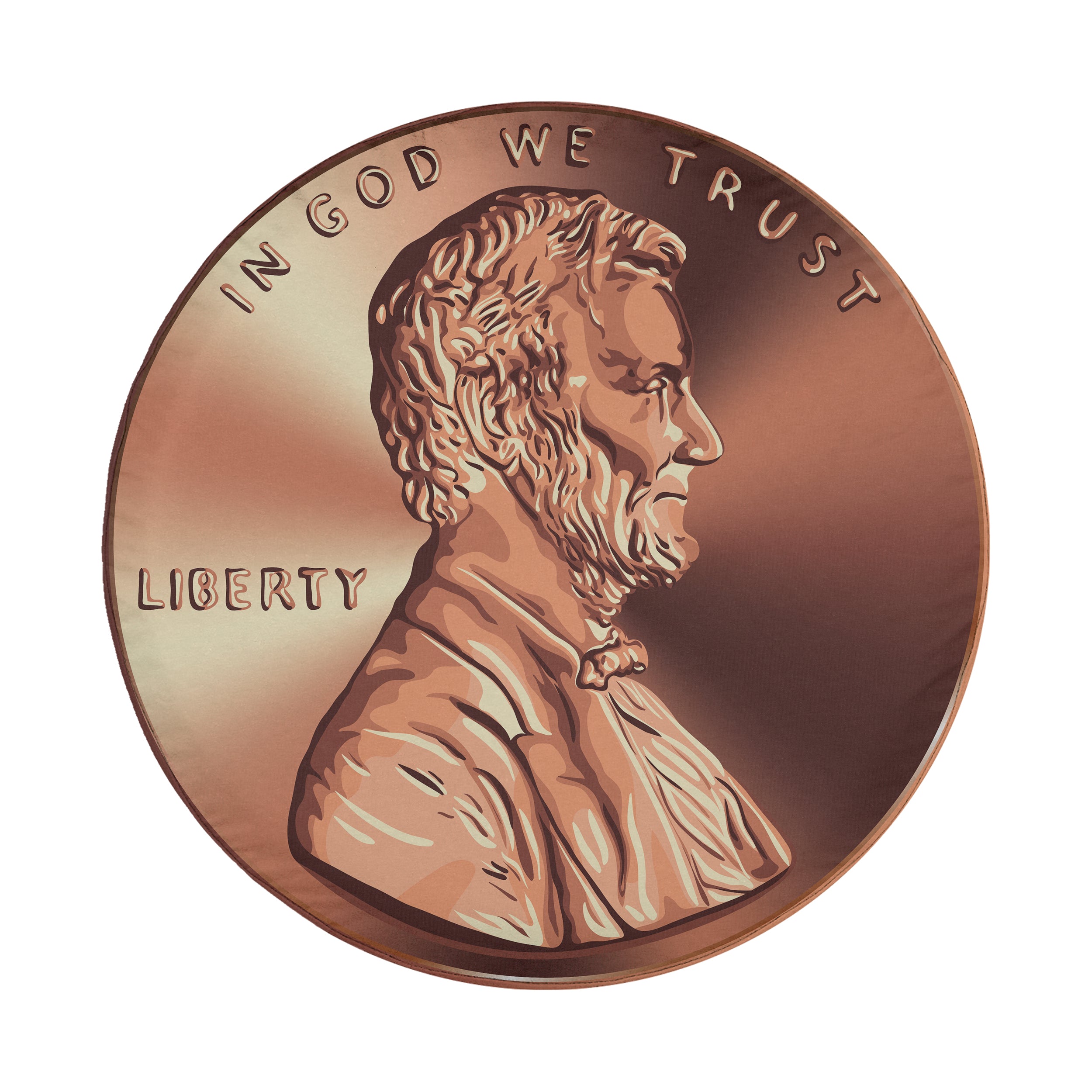 Giant American penny spare tire cover front view with copper Lincoln US one cent design