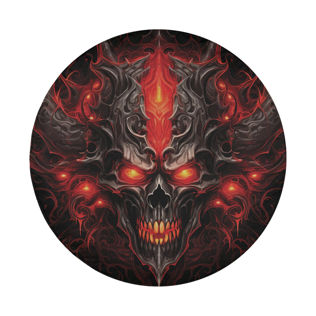 Emberlord Skull spare tire cover round flat product view showing fiery skull artwork