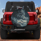 Spirit Wolf Overlook design printed spare tire cover with optional backup camera hole by Graffix