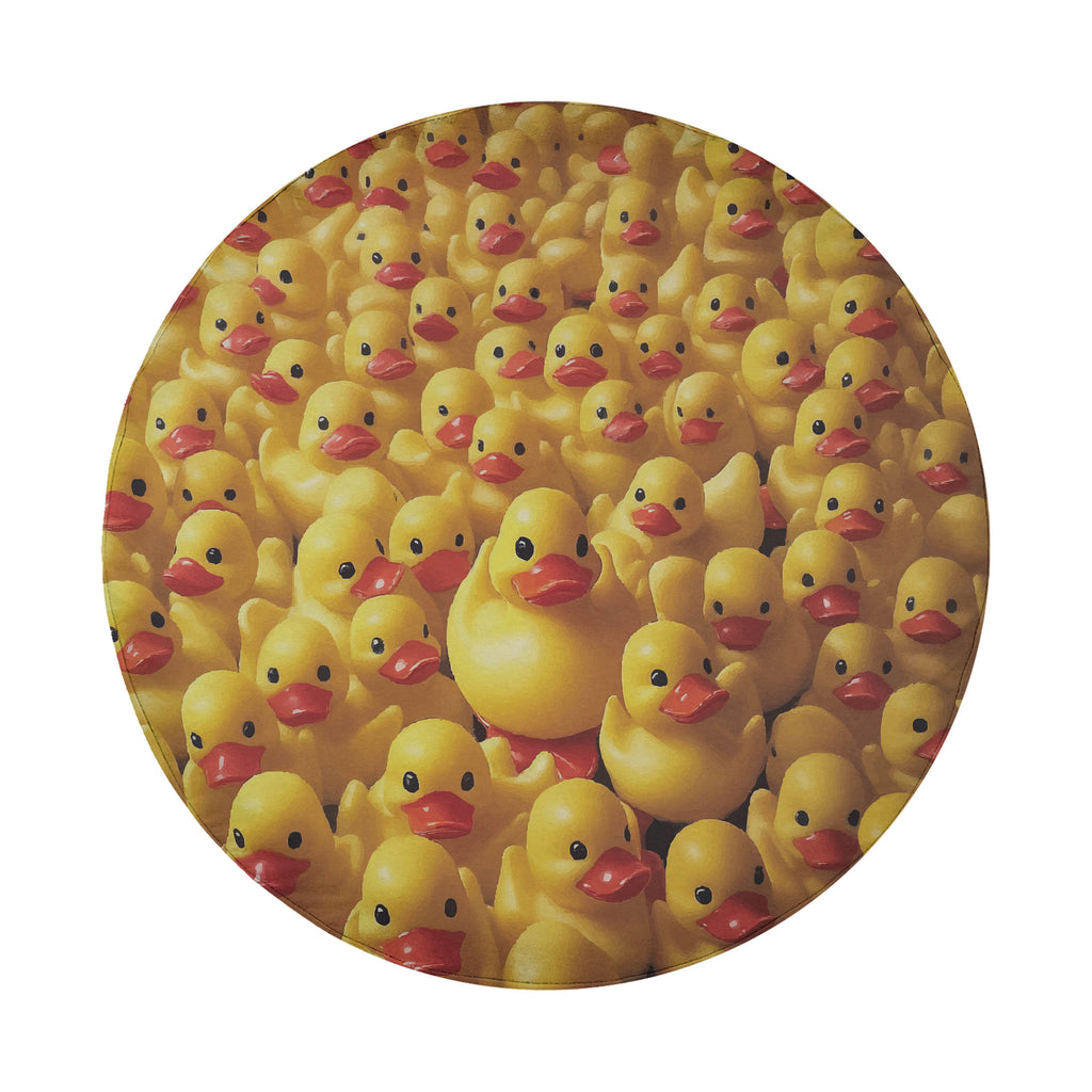 Rubber Duck Army spare tire cover flat artwork in a circular cutout filled with grinning yellow rubber ducks