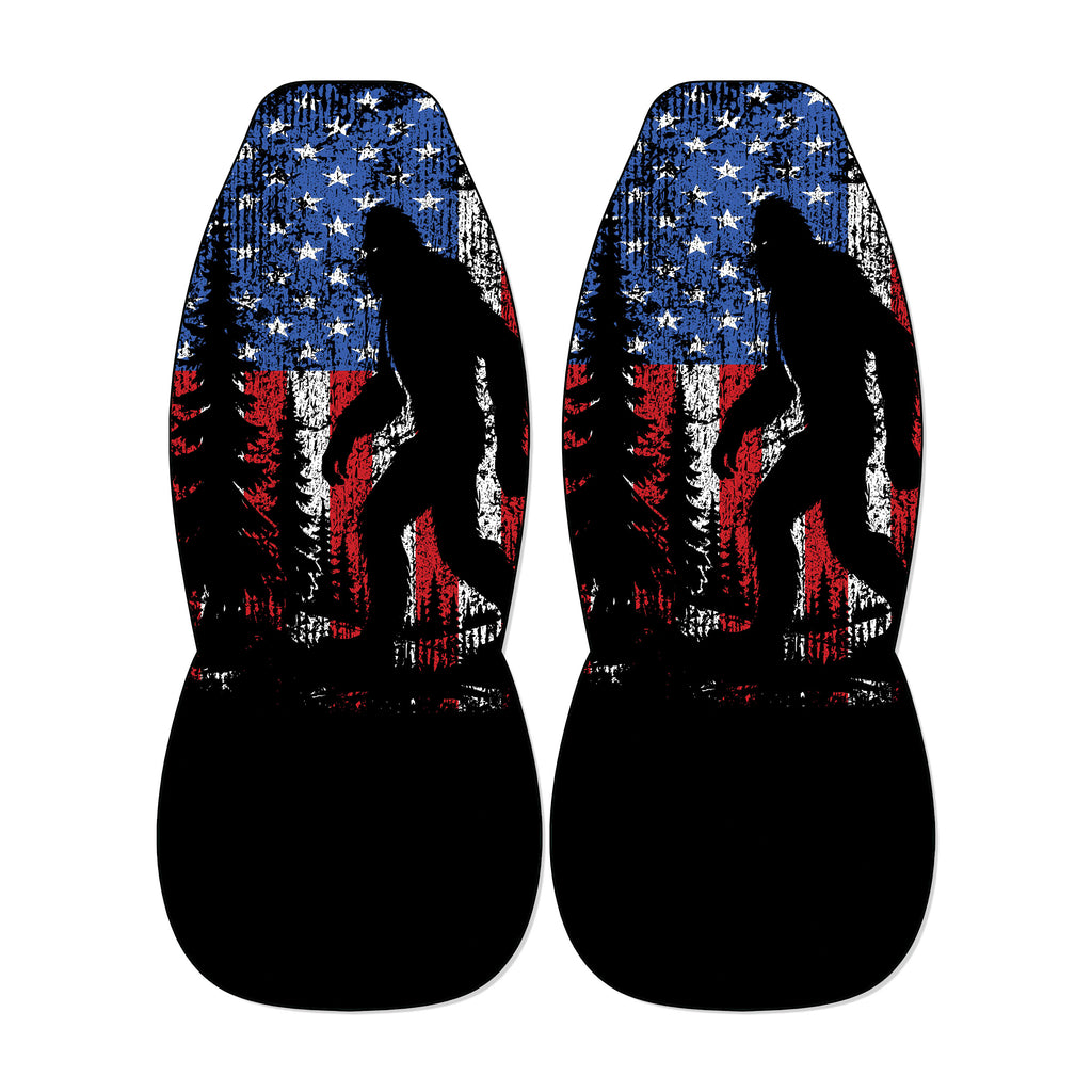 American flag Bigfoot patriotic Sasquatch front car seat covers on universal bucket seats
