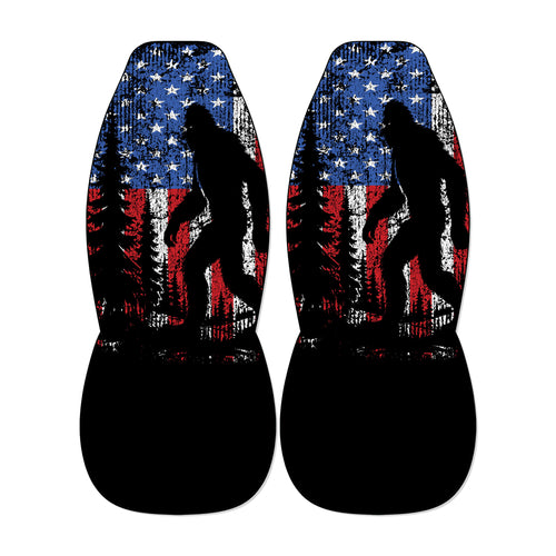 American flag Bigfoot patriotic Sasquatch front car seat covers on universal bucket seats