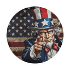 Uncle Sam's Call spare tire cover mounted on a red Bronco rear featuring vintage Uncle Sam I Want You poster