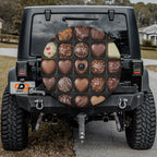 Chocolate Wheel spare tire cover alternate angle showing decadent chocolate sampler box graphic