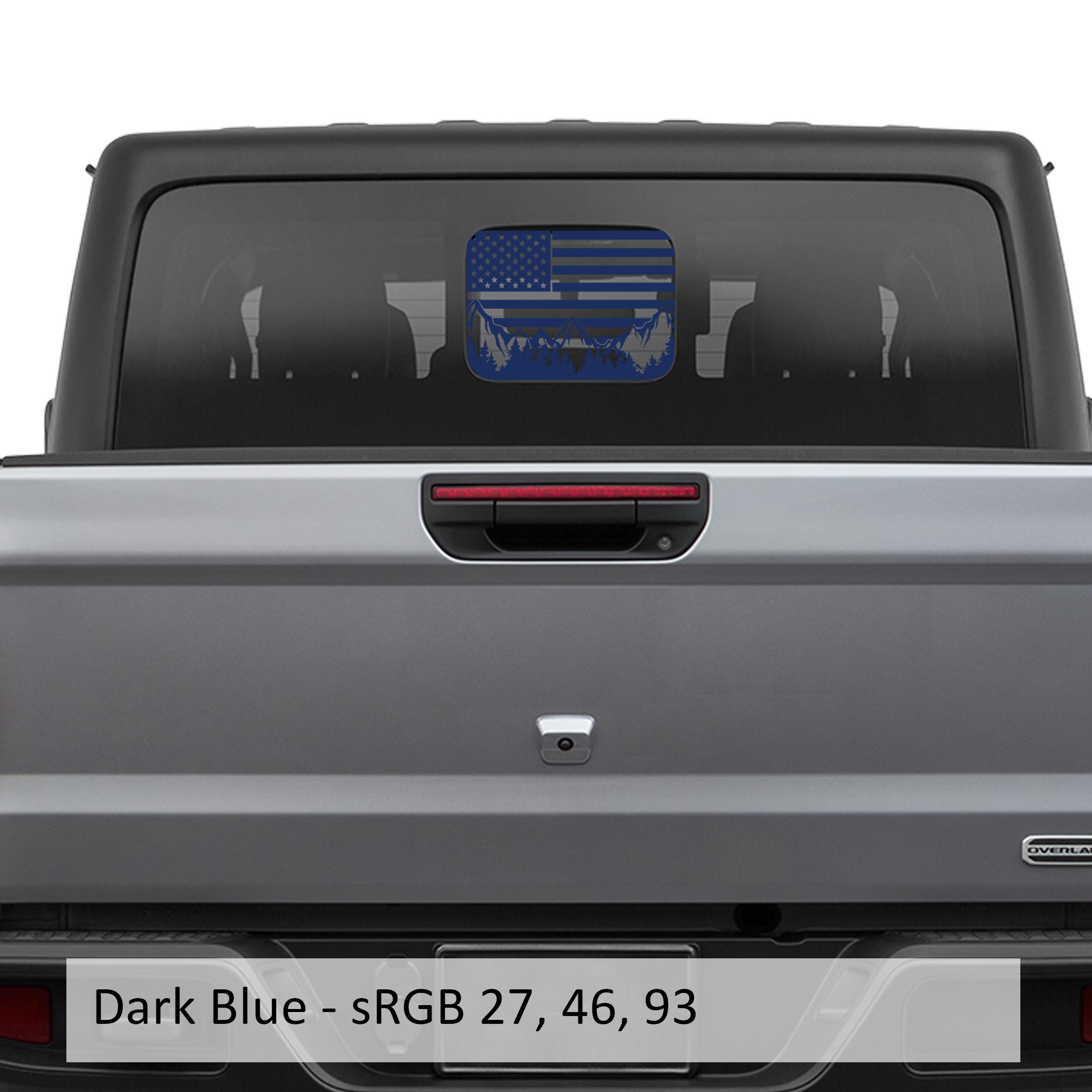 Dark blue American Flag Mountain Range rear sliding window decal for Gladiator JT