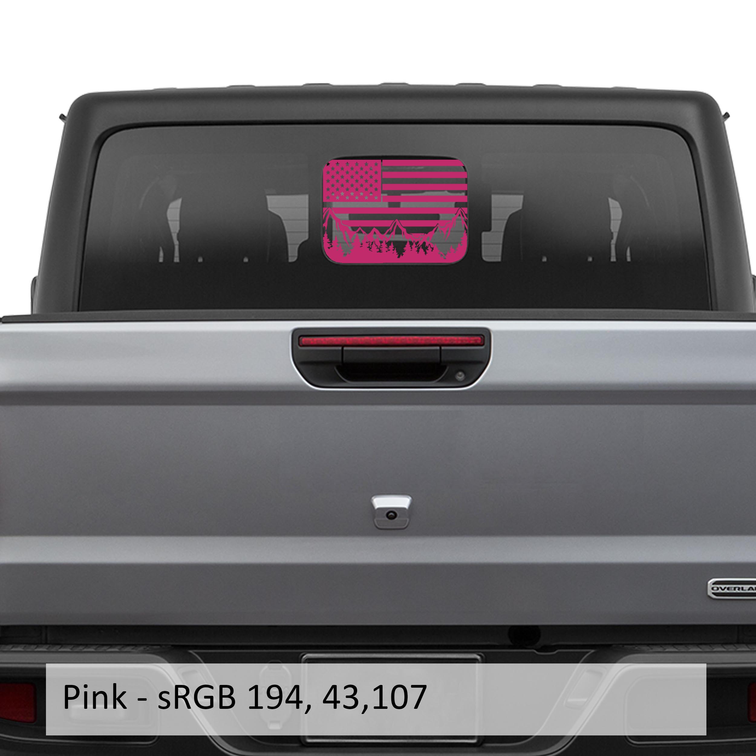 Pink American Flag Mountain Range rear sliding window decal swatch for Gladiator JT