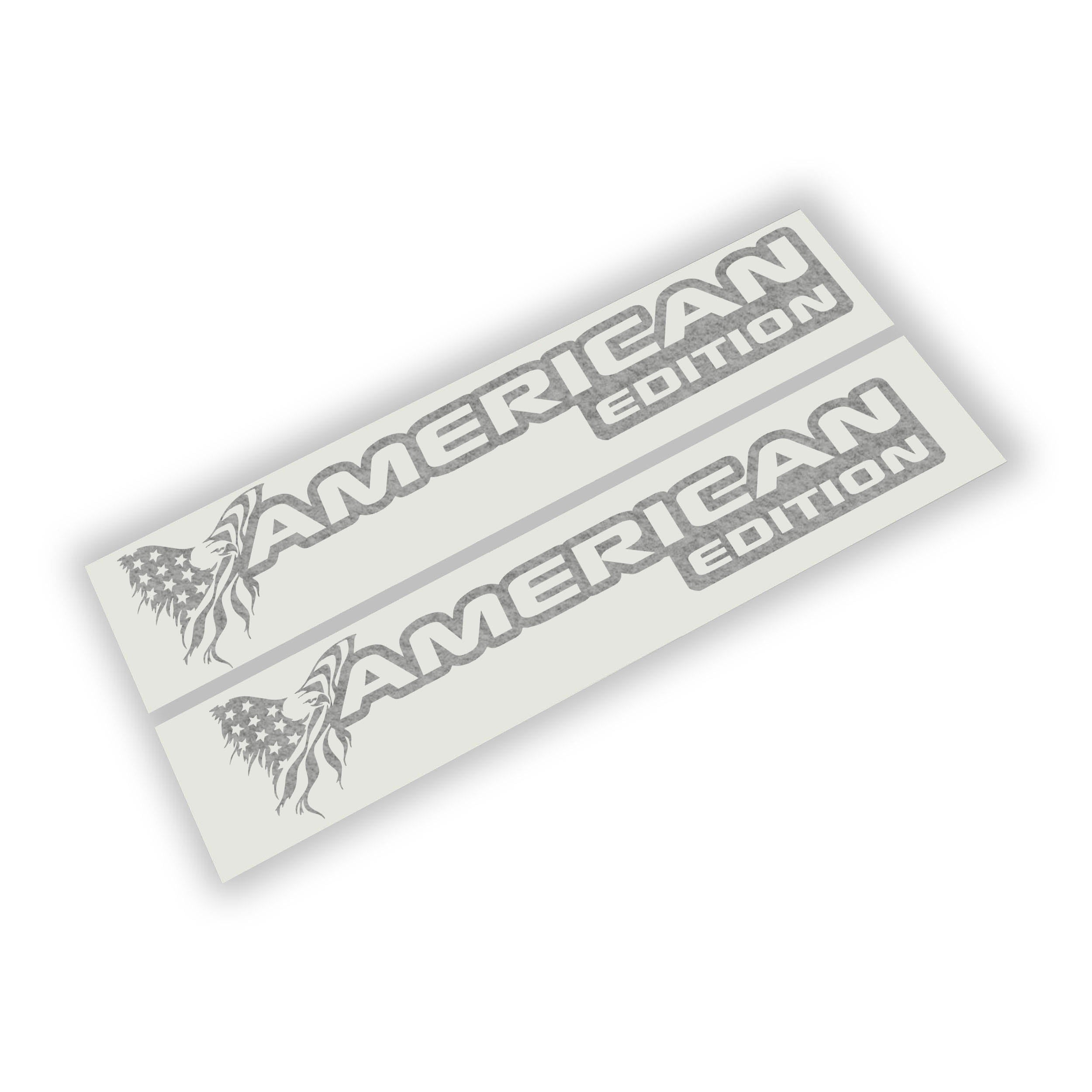 American Edition text fender decal pair with tattered flag eagle silhouette on backing sheet