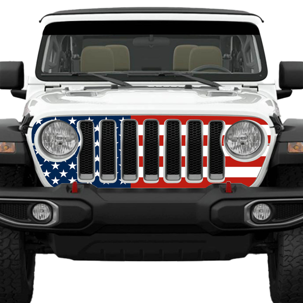 American Flag Grille Skin Vinyl Overlay - Fits Jeep Wrangler JL/Jeep Gladiator JT 2018 - 2023