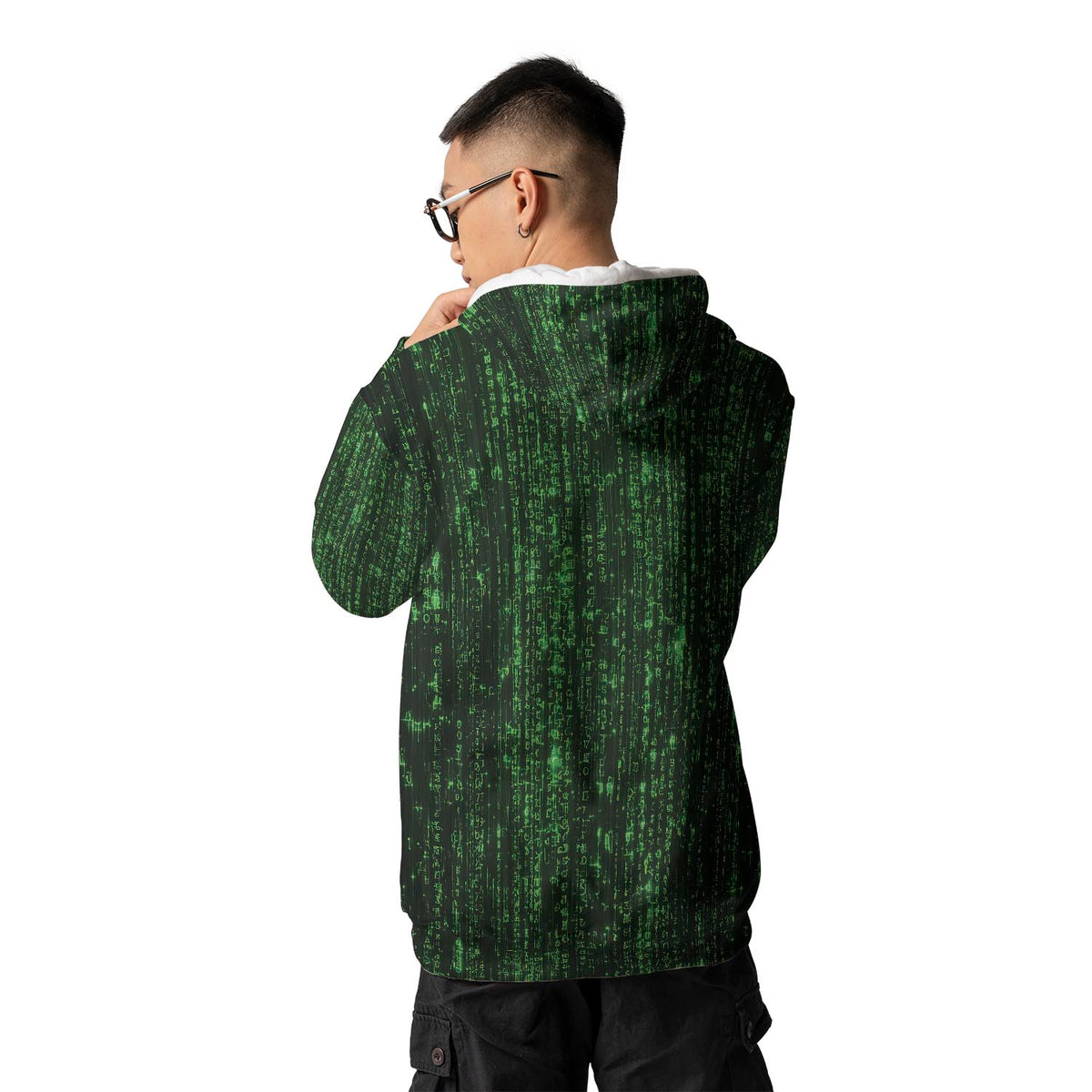 Anonymous Hacker Hoodie - Matrix Style All-Over Print Lightweight