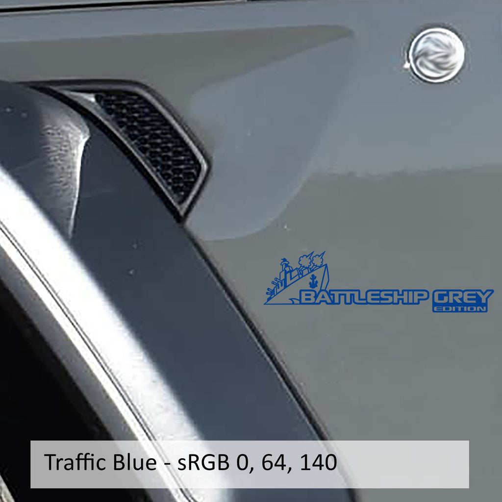 Traffic blue Battleship Grey edition fender decal mockup for Jeep Wrangler JL Gladiator JT