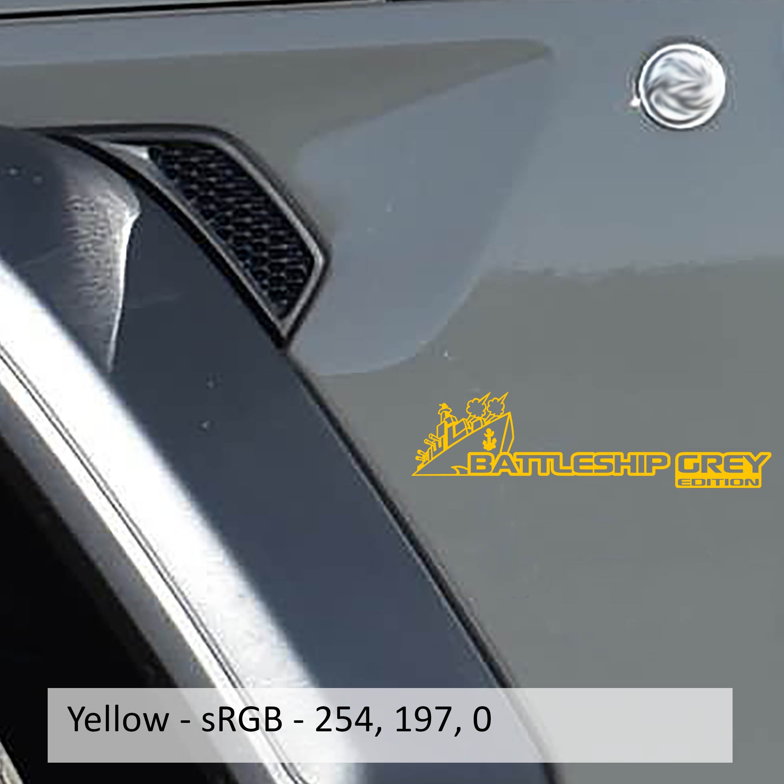Yellow Battleship Grey edition fender decal mockup pair for Jeep Wrangler JL Gladiator JT