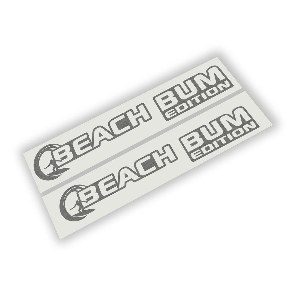 Beach Bum Edition Jeep Wrangler fender vinyl decal set with palm tree tropical sunset artwork pair.
