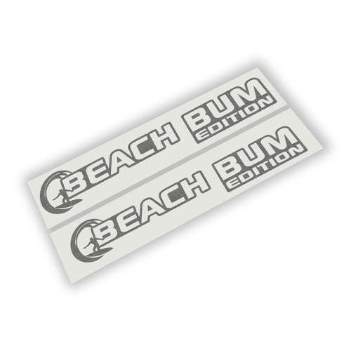 Beach Bum Edition Jeep Wrangler fender vinyl decal set with palm tree tropical sunset artwork pair.
